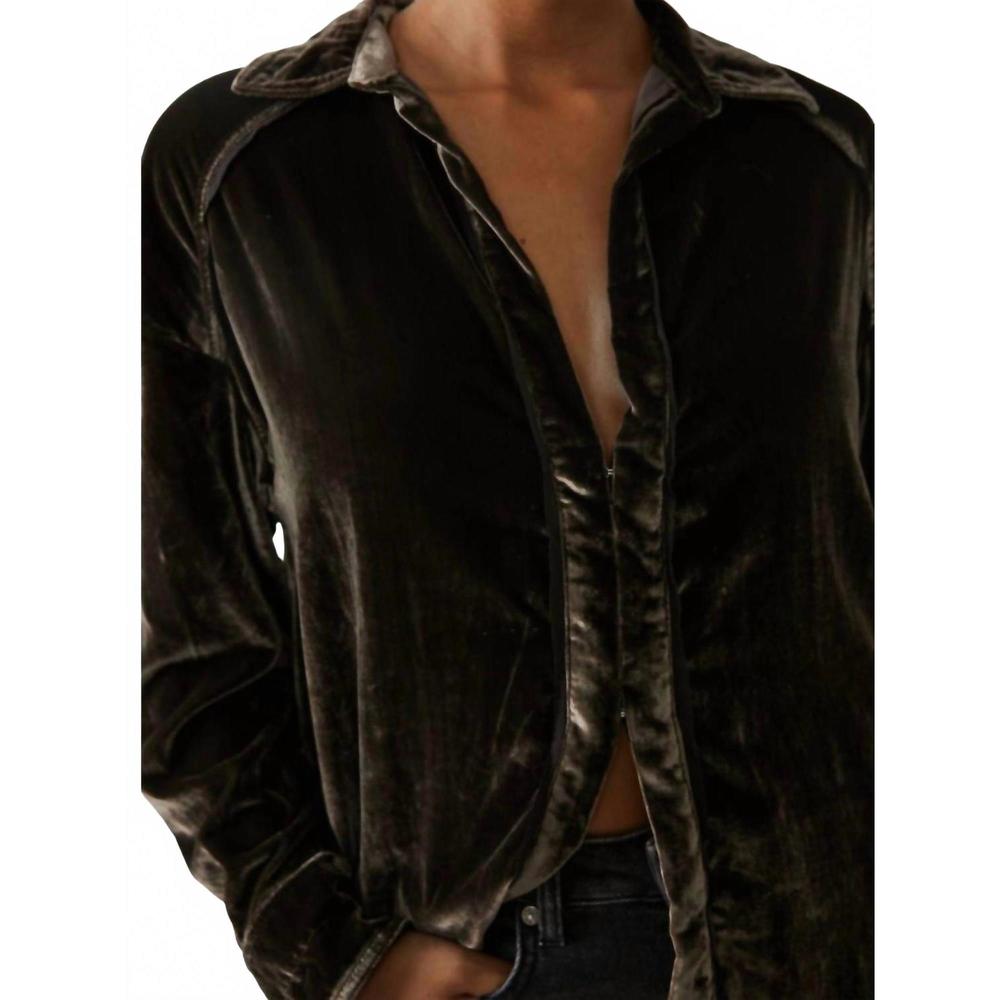 NEW FREE PEOPLE marianne velvet long sleeve shirt in midnight brown - Picture 4 of 4